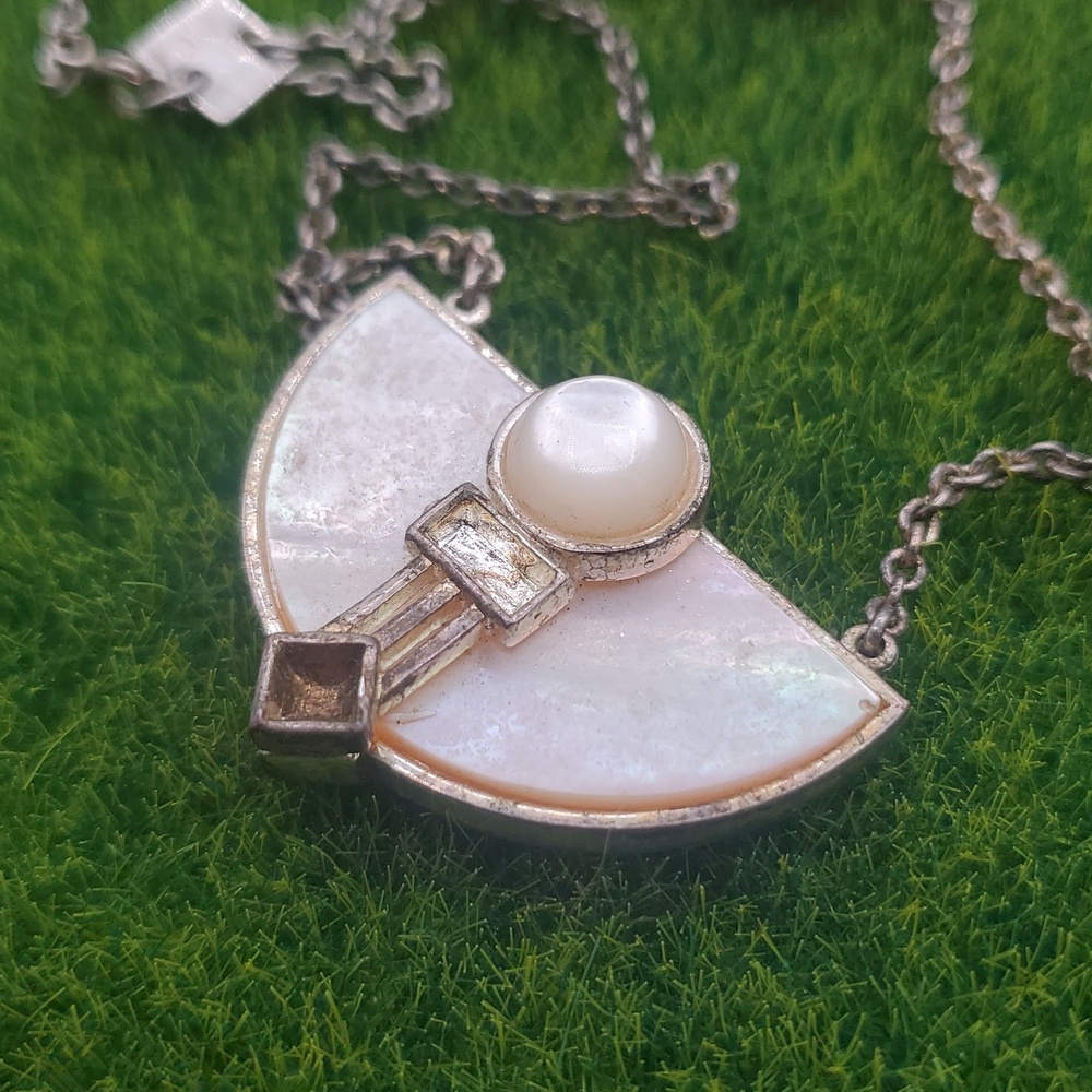 German Mother Of Pearl Sterling Necklace Hallmark NB 24 Inches‎ N3636 - Picture 2 of 3